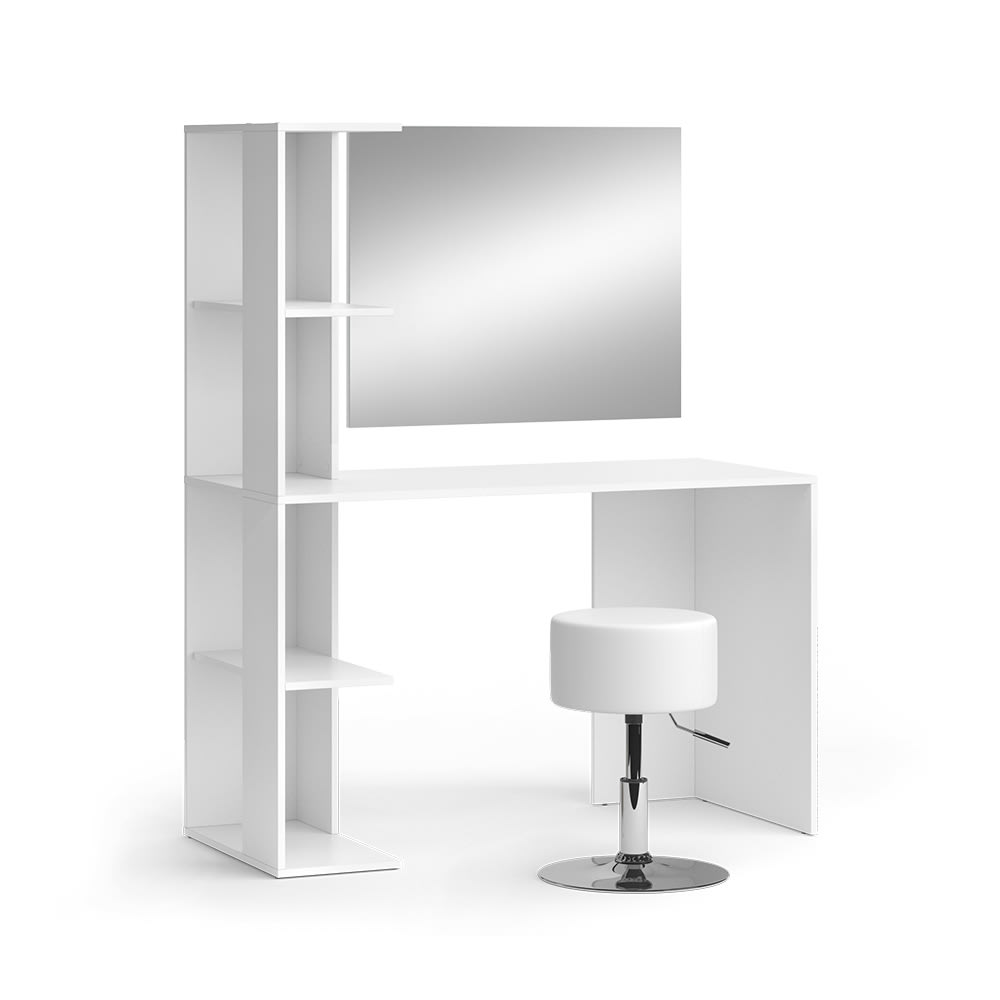 Coiffeuse avec miroir et tabouret blanc 122.2x150cm