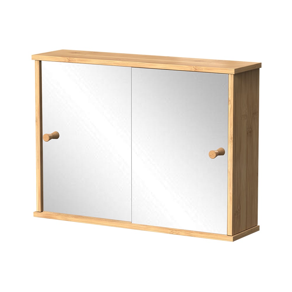 Vicco Badezimmerspiegel mit 2 Schiebe-Spiegeltüren Bambus 55x40cm style modern Braun Bambus
