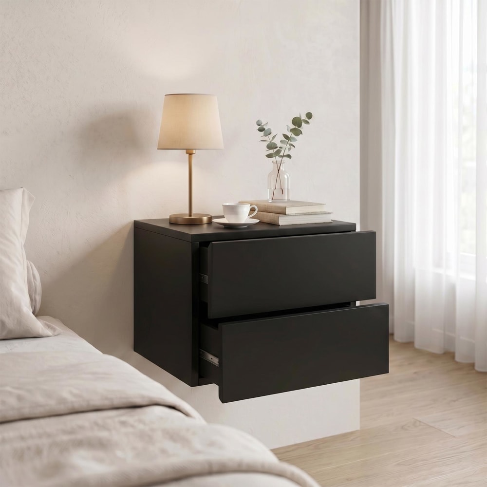 Hängender Nachttisch mit 2 Schubladen, schwarz - Maisons Du Monde