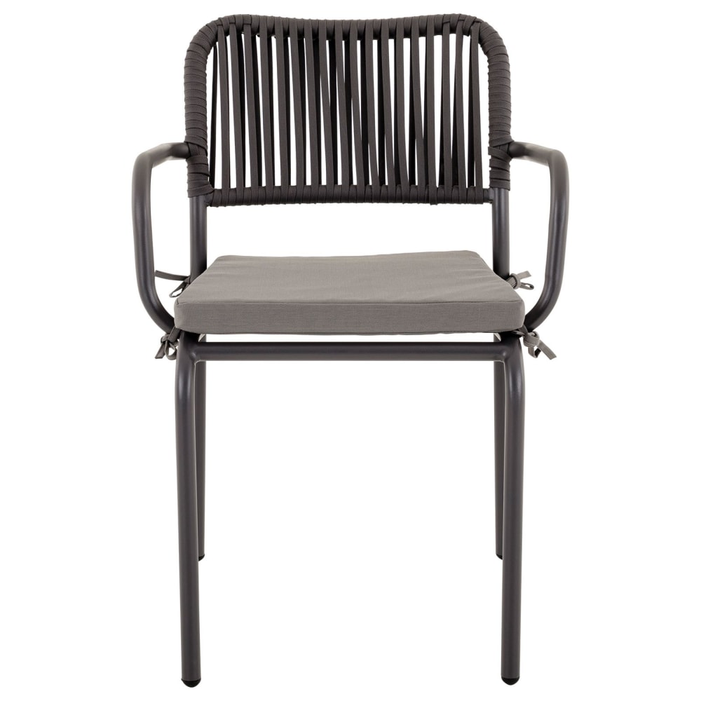 Chaises de jardin (x6) en aluminium et corde, avec coussin, gris