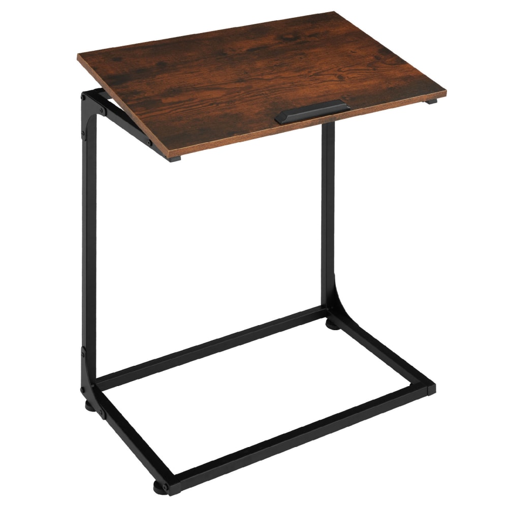 Mesa auxiliar para portátil madera y acero 55x35x66,5cm, madera oscura