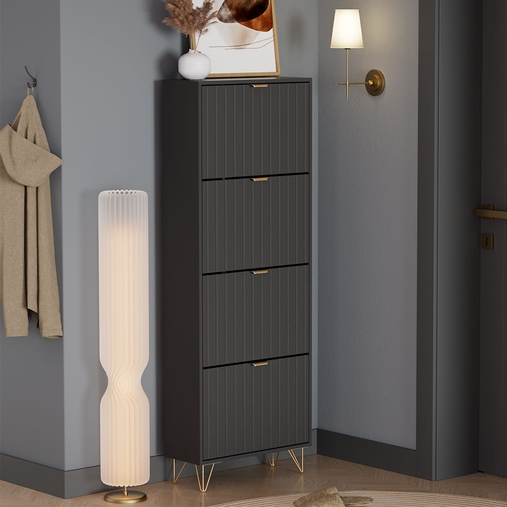 Armoire à chaussures 4 compartiments Noir 60x166.7cm