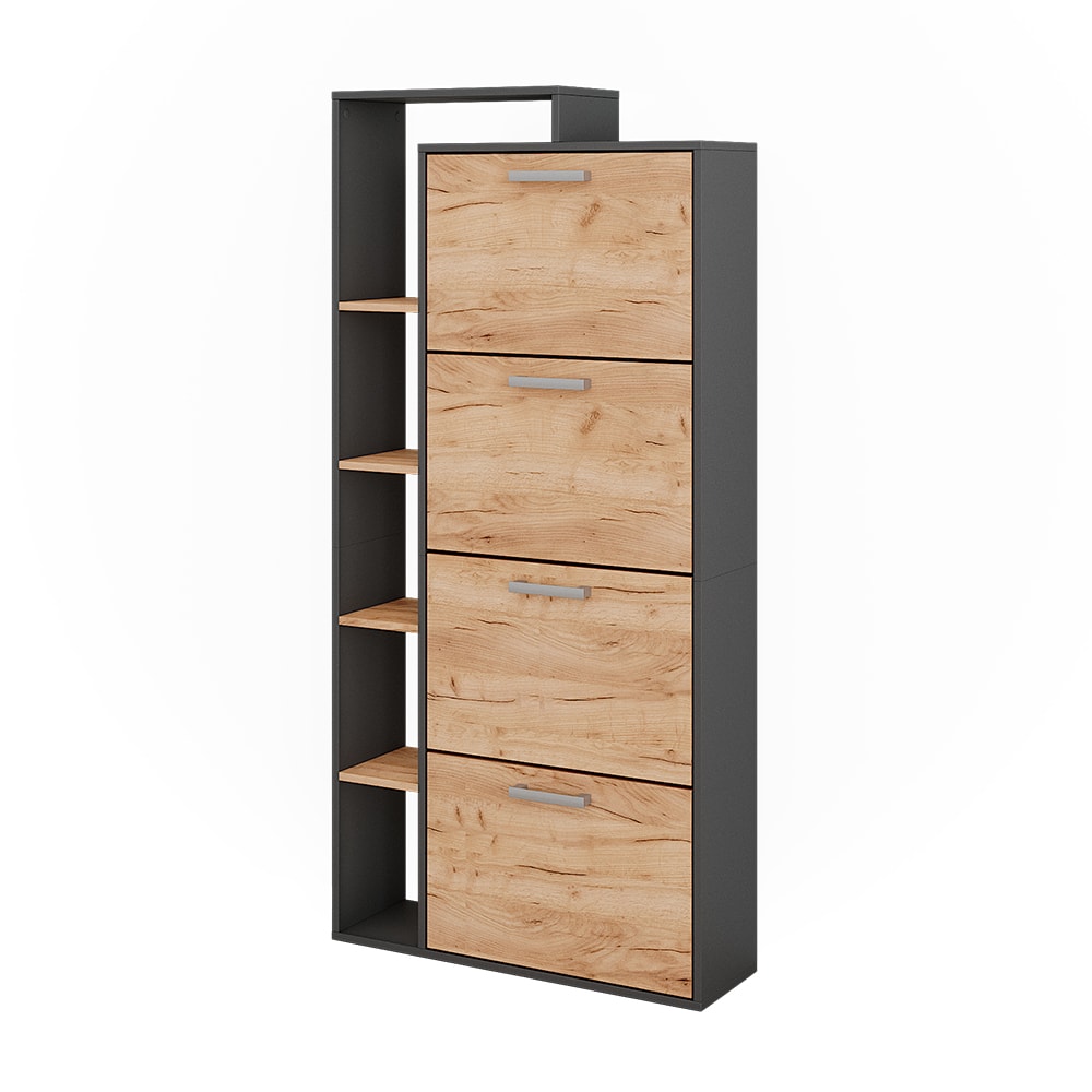 Meuble à chaussures avec 4 compartiments Anthracite/Sonoma 80x166 cm