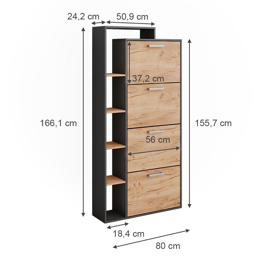 Schuhkipper mit 4 Fächern Goldkraft Eiche 80x166,1cm - Maisons Du