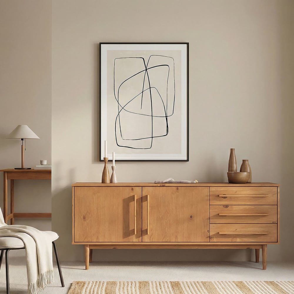 Sideboard mit 2 Türen und 3 Schubladen aus Massivholz, Eiche -