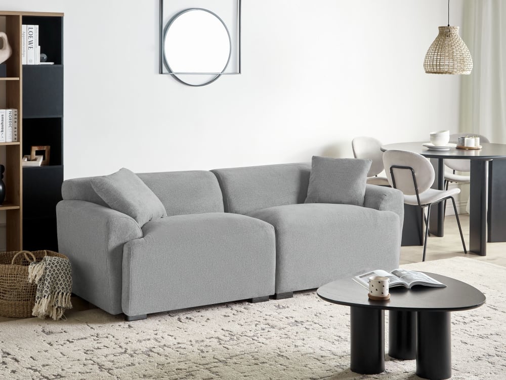 Canapé 3 places 3 personnes en tissu gris