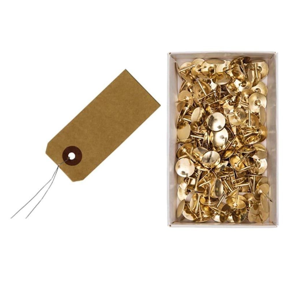 40 etiquetas de alambre de metal kraft de 9 x 4 cm + 150 chinchetas de