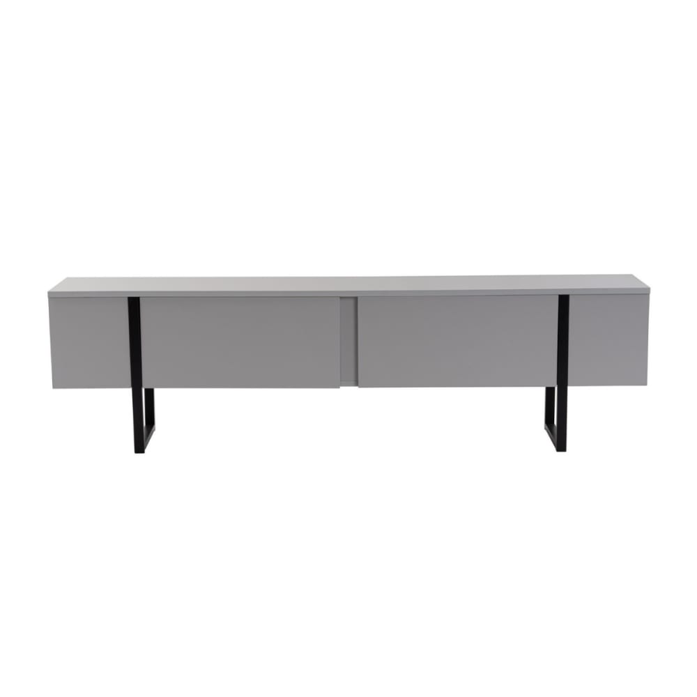 Meuble TV 2 portes abattantes L180 cm - Gris et Noir