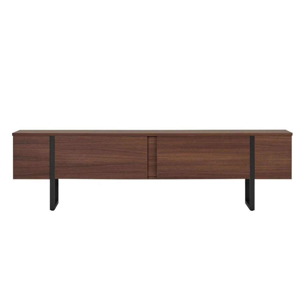 Meuble TV 2 abattants 180x29,5x50 cm décor noyer et noir - KAIA