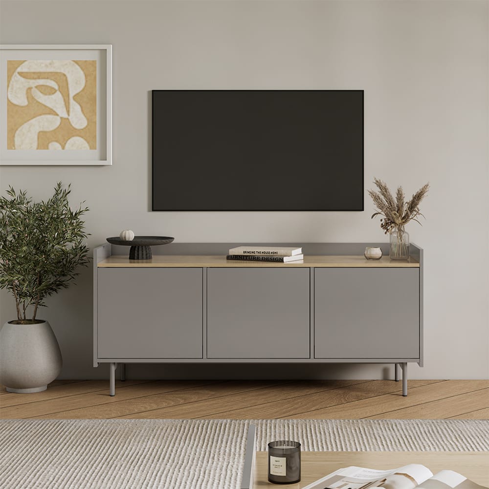 Meuble tv avec 3 portes gris/chêne 140x63cm