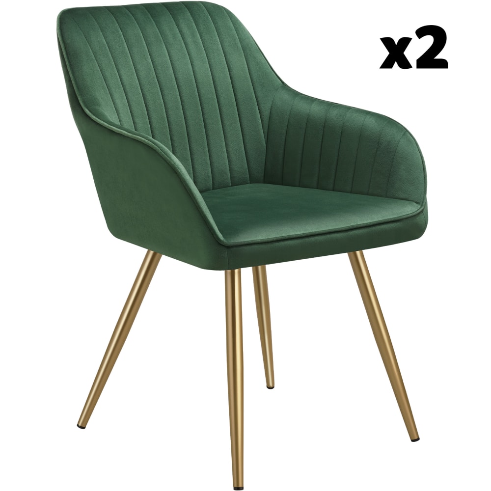 Lot 2 chaises de salle à manger aspect velours matelassé vert/or