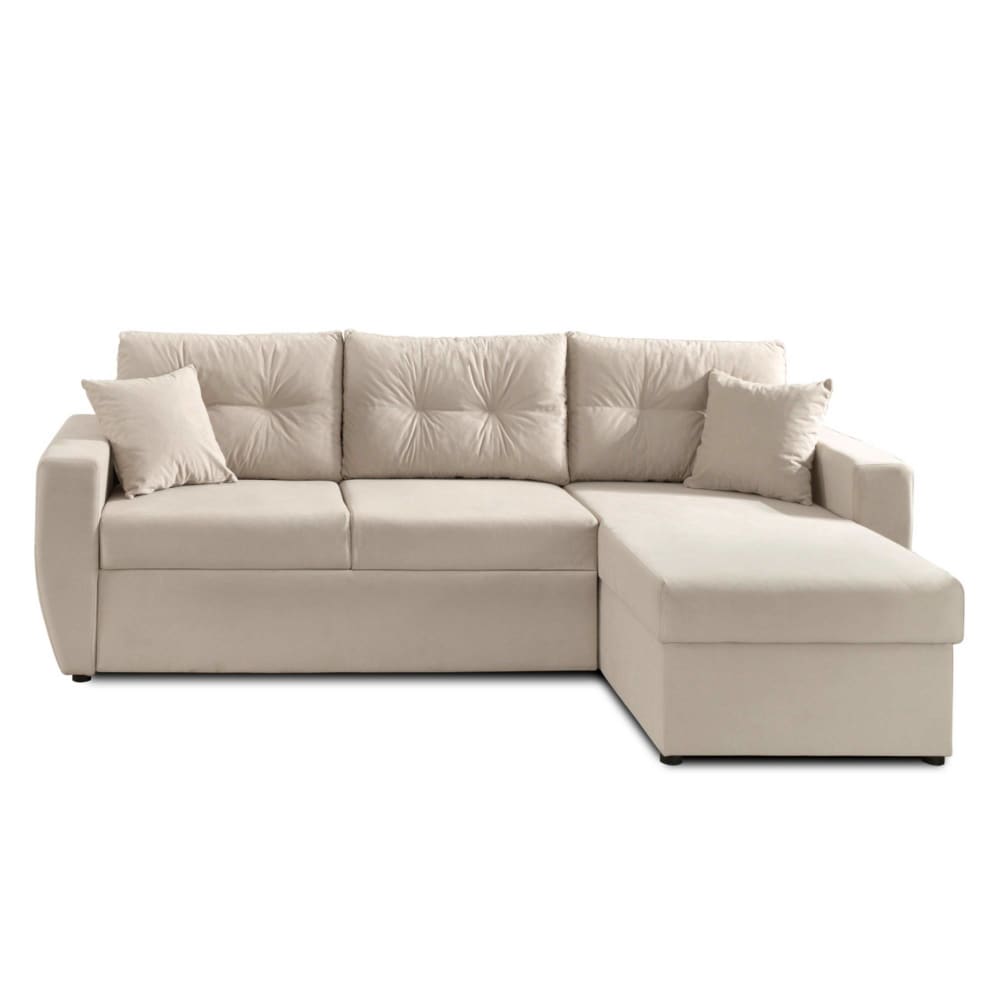 Canapé d'angle réversible convertible 4 places en velours beige