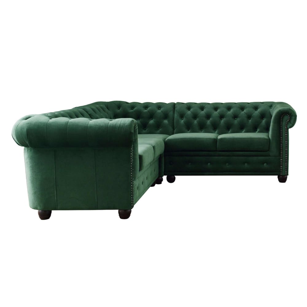 Canapé d'angle réversible 5 places en velours vert