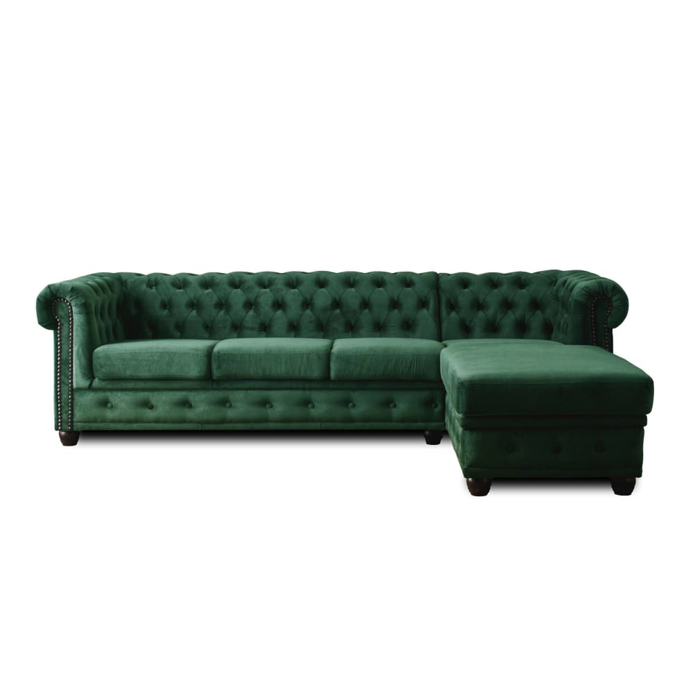 Canapé d'angle droit 4 places en velours vert