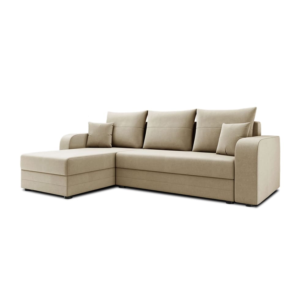 Canapé d'angle réversible convertible 4 places en velours beige