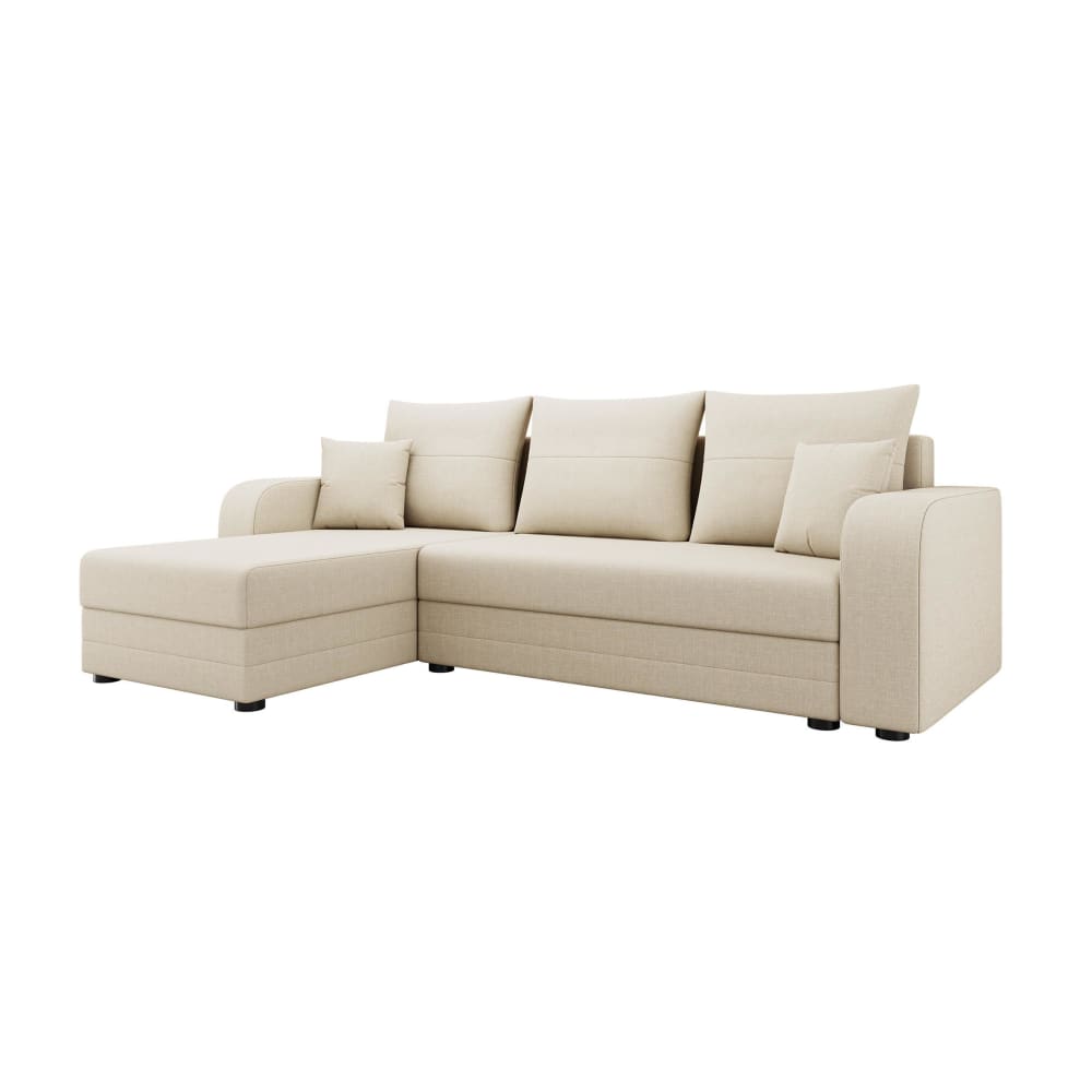 Canapé d'angle réversible convertible 4 places en tissu beige