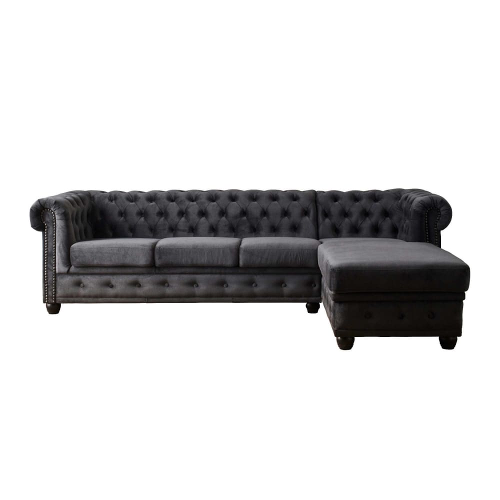 Canapé d'angle droit 4 places en velours gris foncé