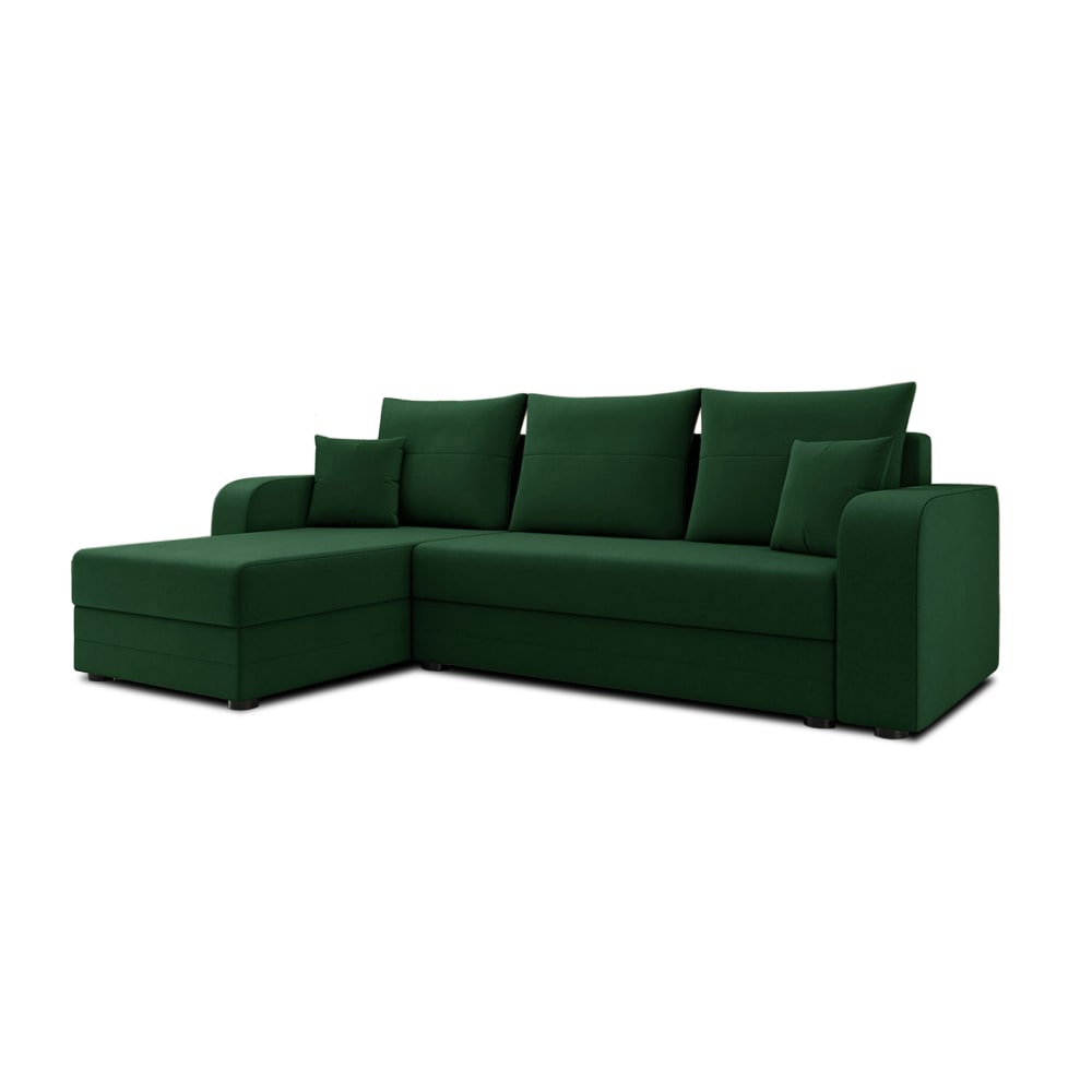 Canapé d'angle réversible convertible 4 places en velours vert