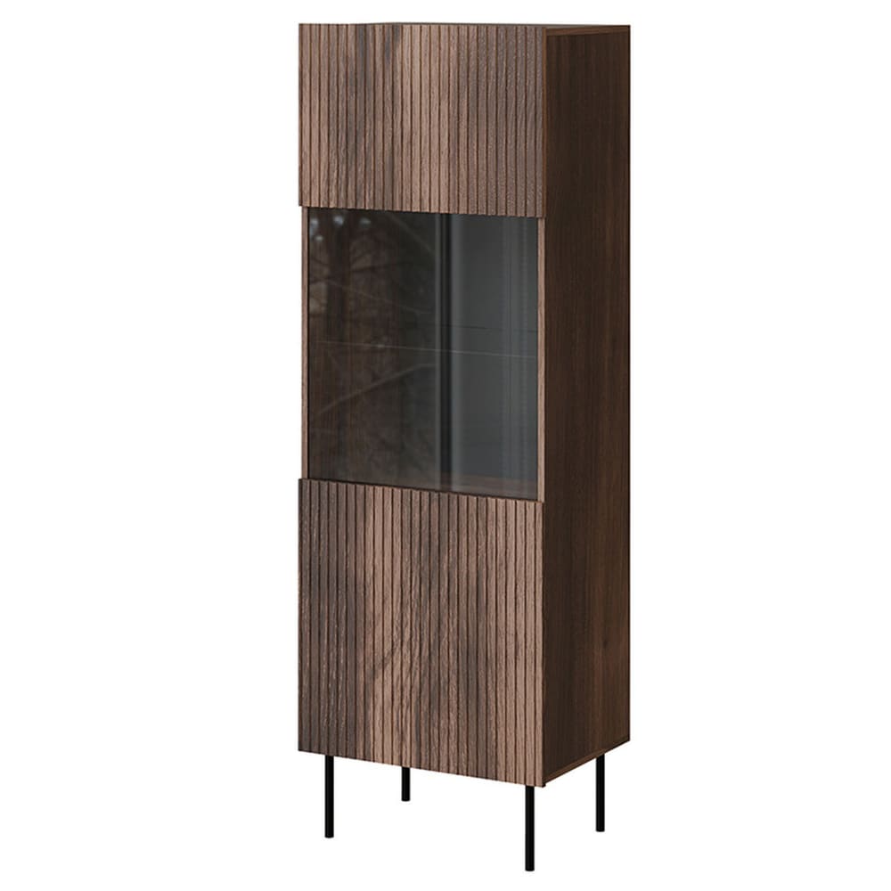 Vitrine 1 porte 4 étagères effet bois foncé 60 x 183 cm