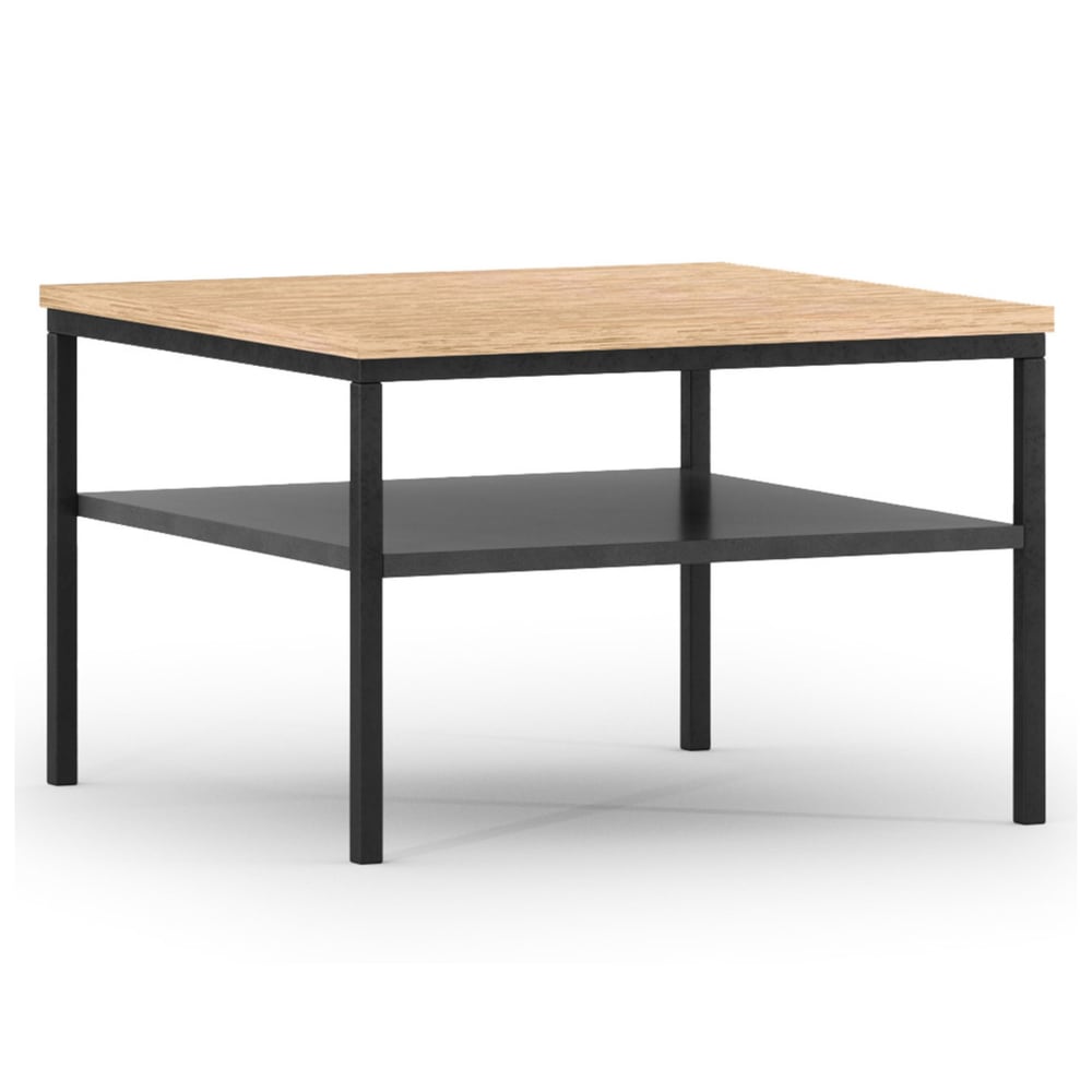 Table basse 1 étagère pieds en métal effet bois et noir