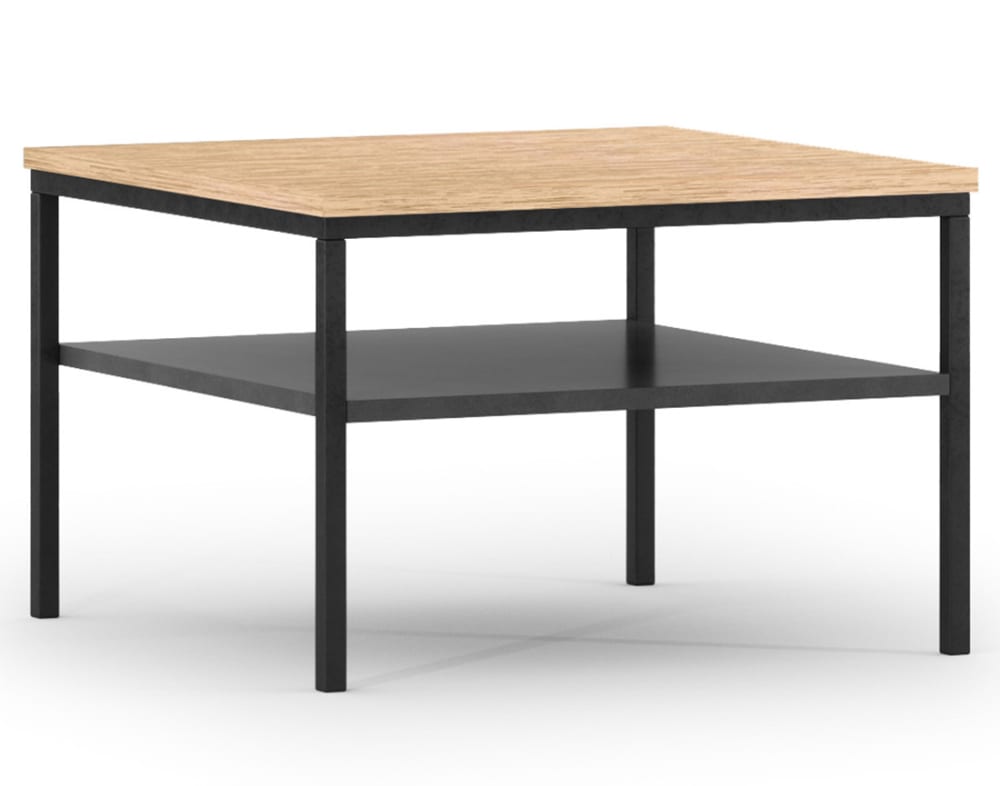 Table basse 1 étagère pieds en métal effet bois et noir
