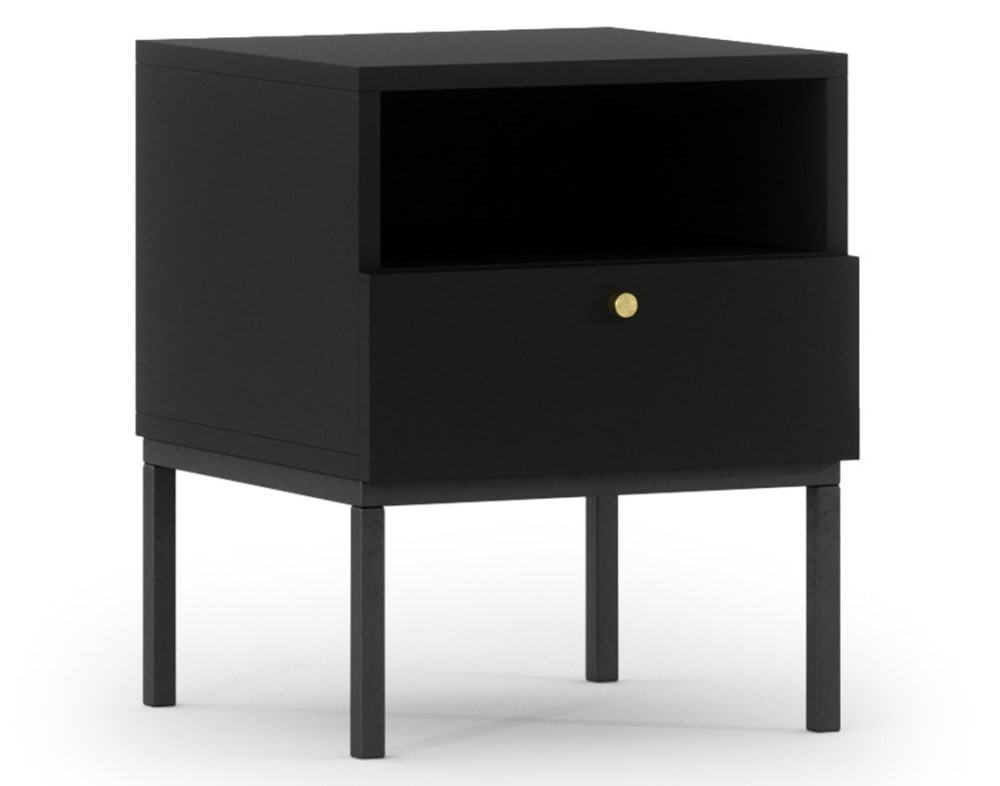 Table de chevet industriel 1 tiroirs 40 cm noir