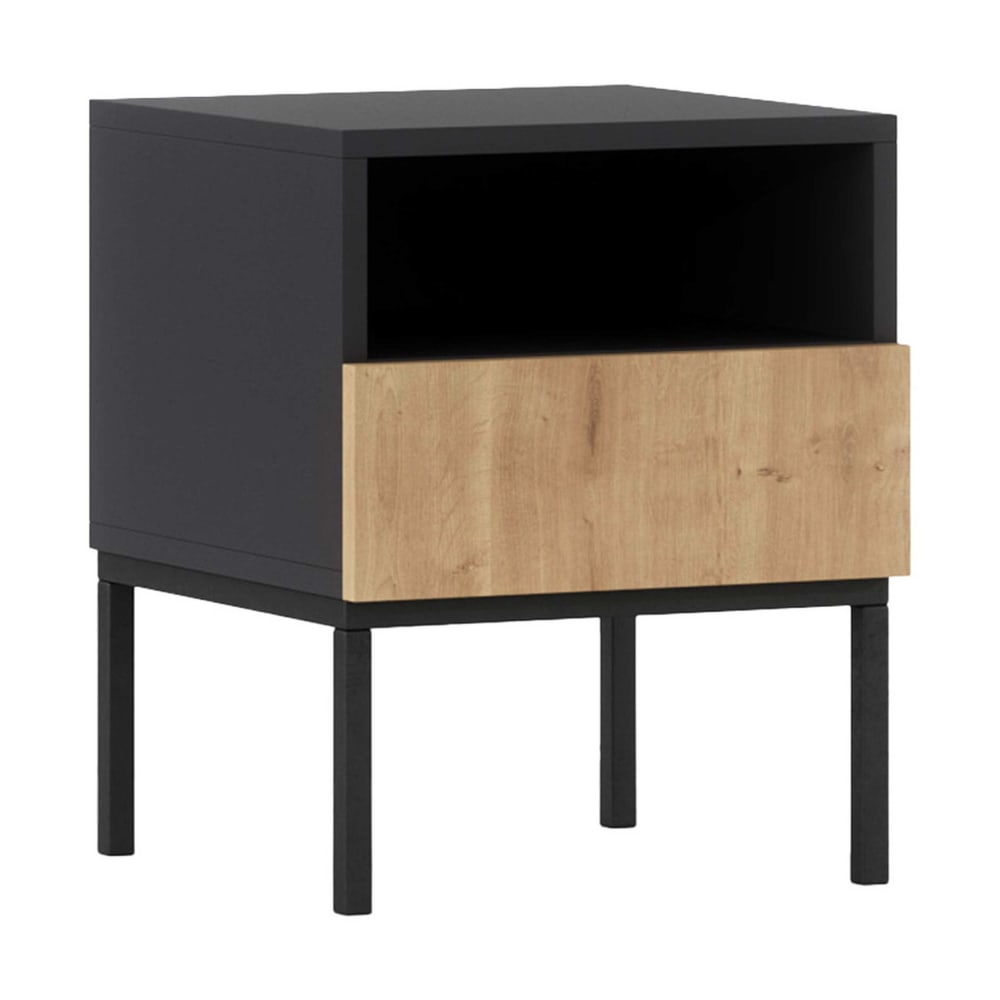 Table de chevet industriel 1 tiroirs 40 cm effet bois et noir
