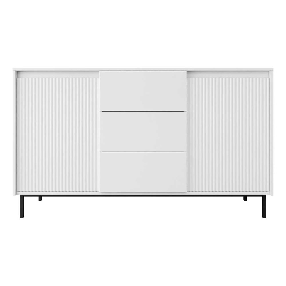 Buffet blanc 2 portes 2 étagères ouverture par pression L153cm blanc