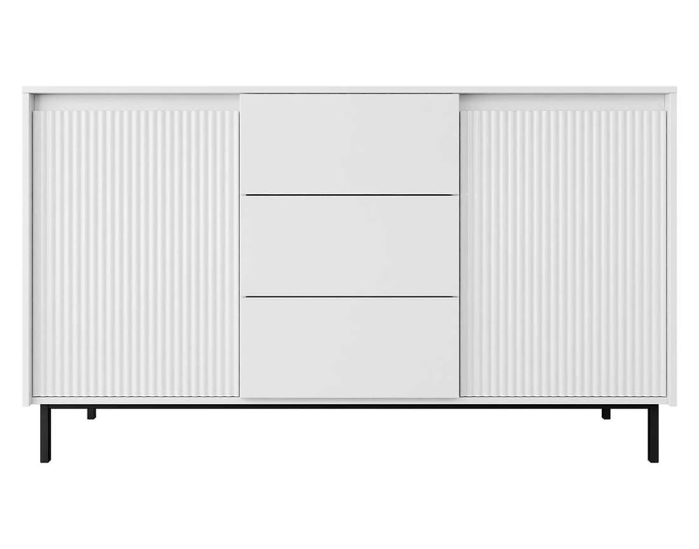 Buffet blanc 2 portes 2 étagères ouverture par pression L153cm blanc