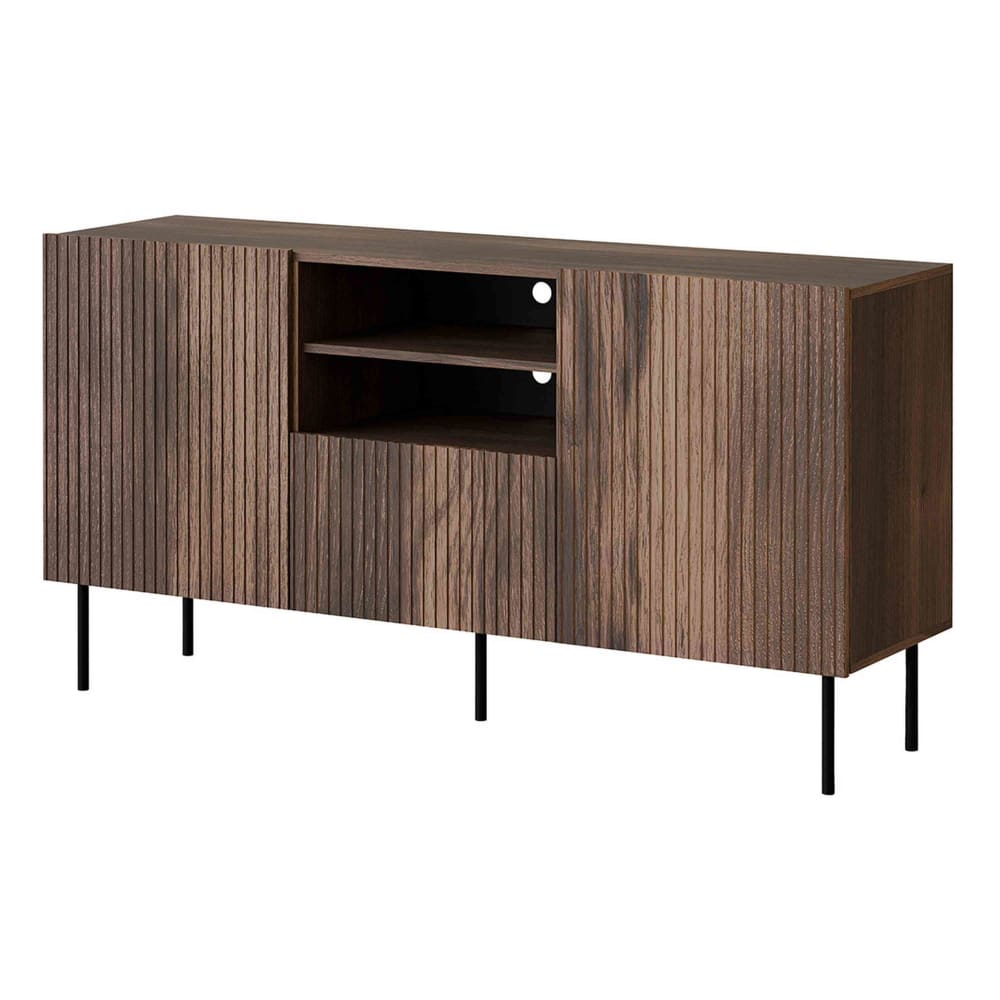 Buffet bas 2 portes 2 étagères L151cm effet bois et noir