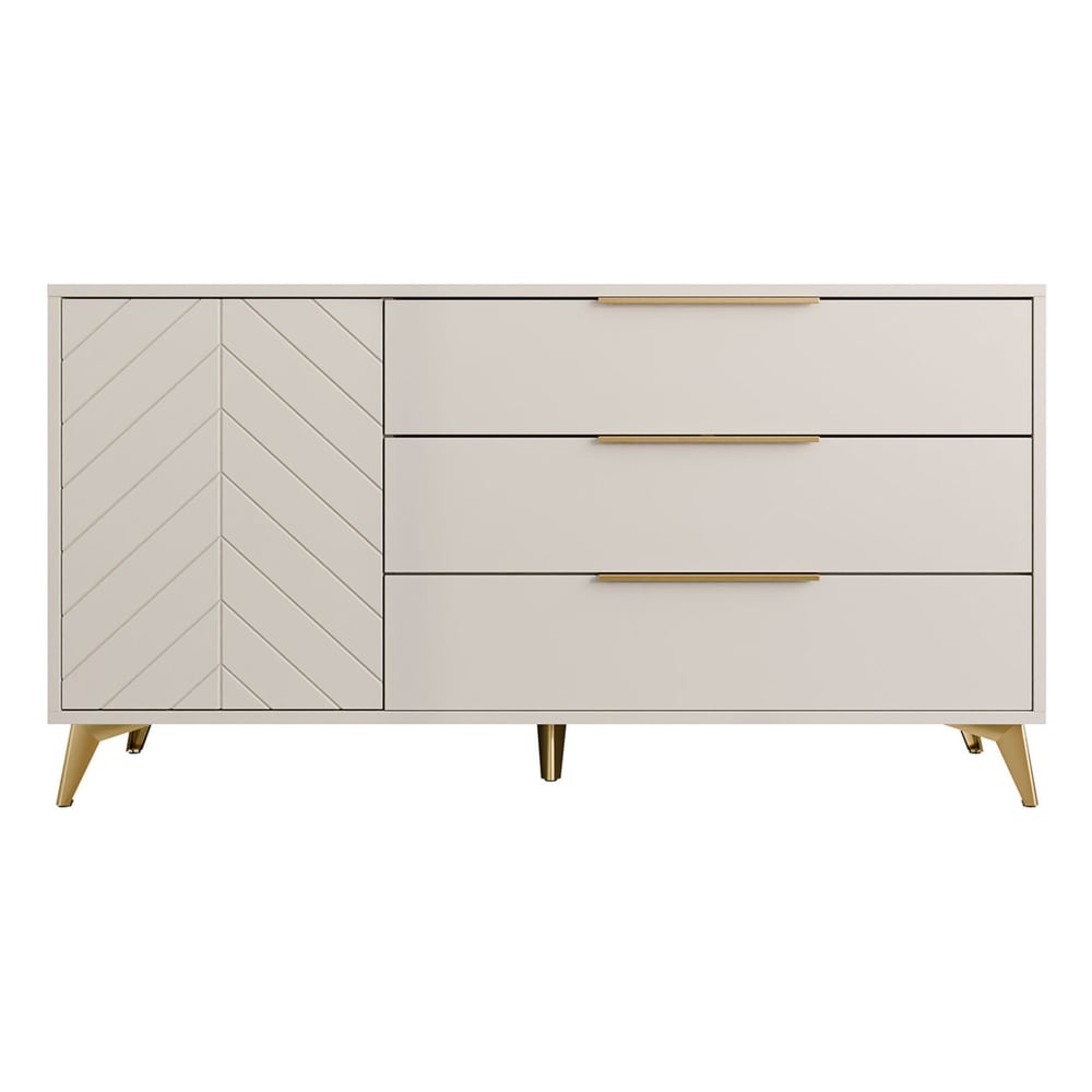 Buffet bas 1 porte 3 tiroirs ouverture par pression L154cm beige