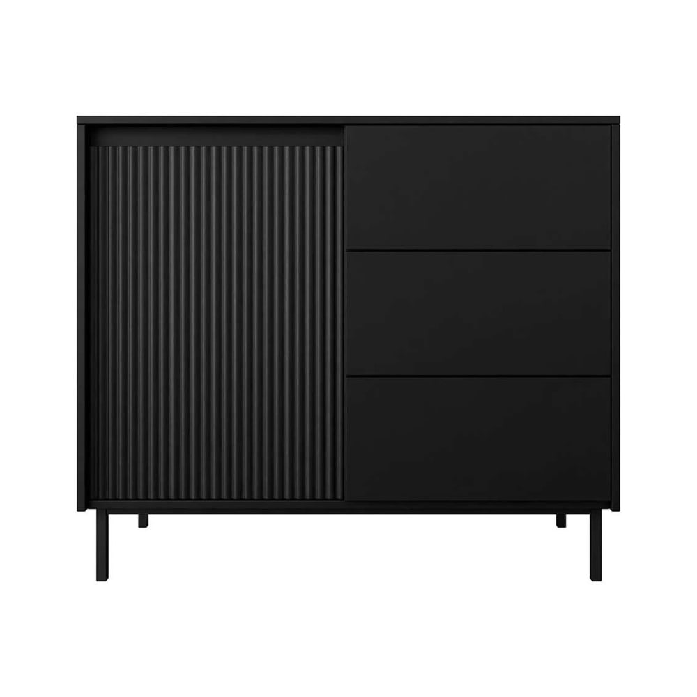 Buffet bas 1 porte 3 tiroirs ouverture par pression L103cm noir