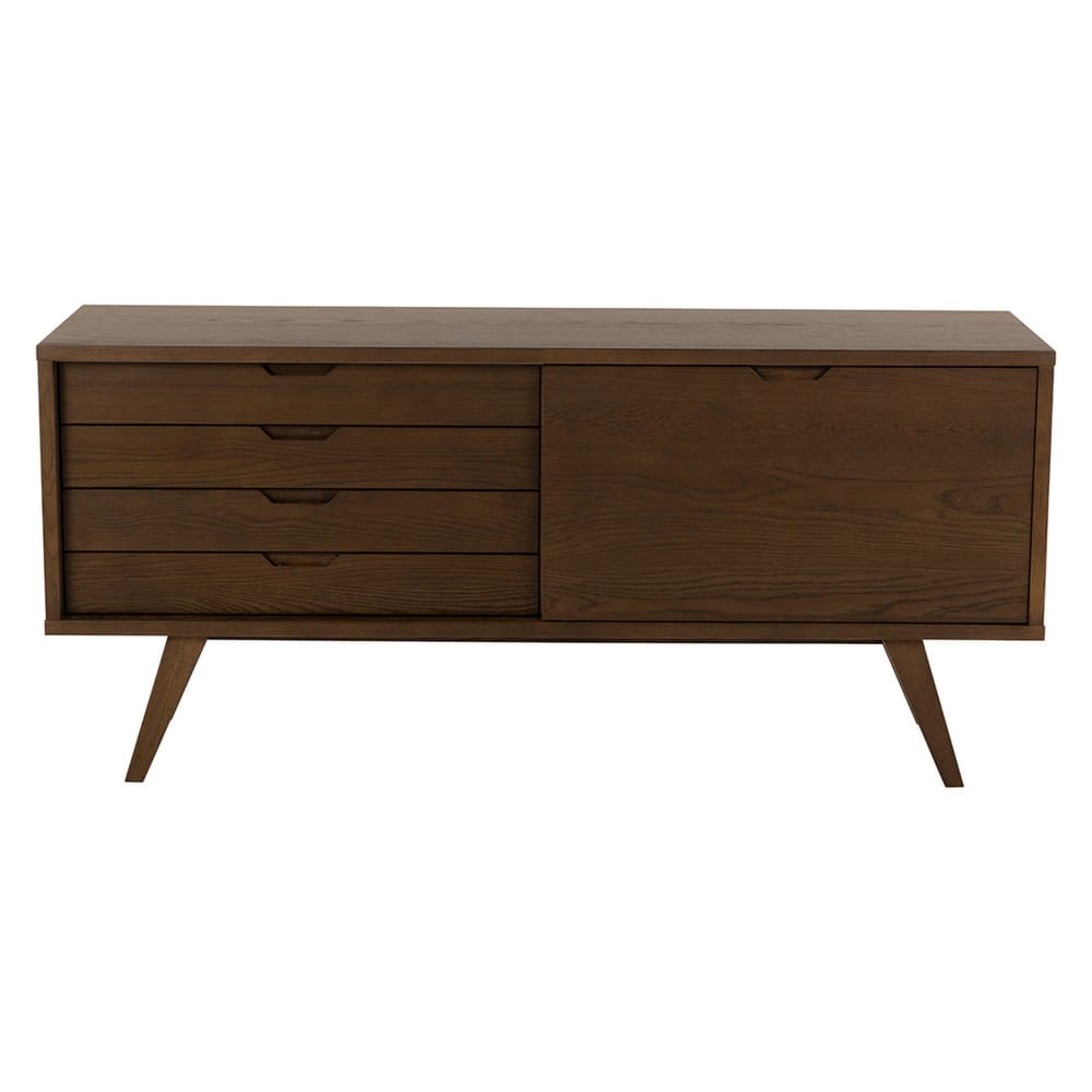 Buffet bas 4 tiroirs 1 porte L145cm effet bois foncé