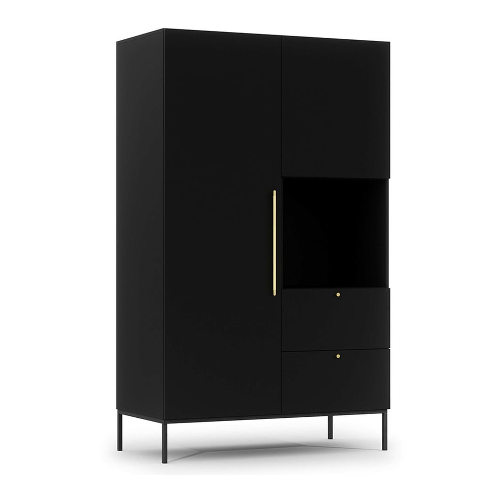 Armoire 2 portes avec penderie et étagères L120 x H200cm noir