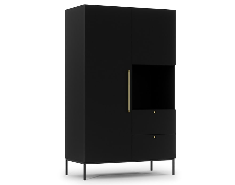 Armoire 2 portes avec penderie et étagères L120 x H200cm noir