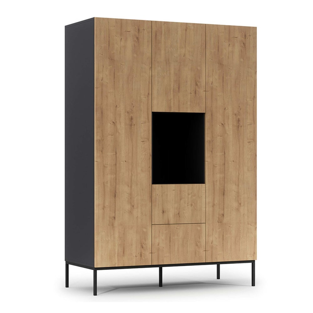 Armoire 3 portes avec étagères L135 x H200cm effet bois