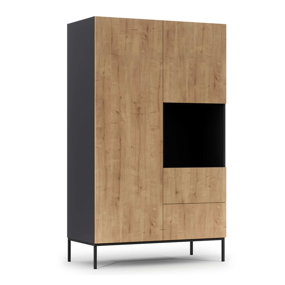 Armoire 2 portes avec penderie et étagères L120 x H200cm effet bois