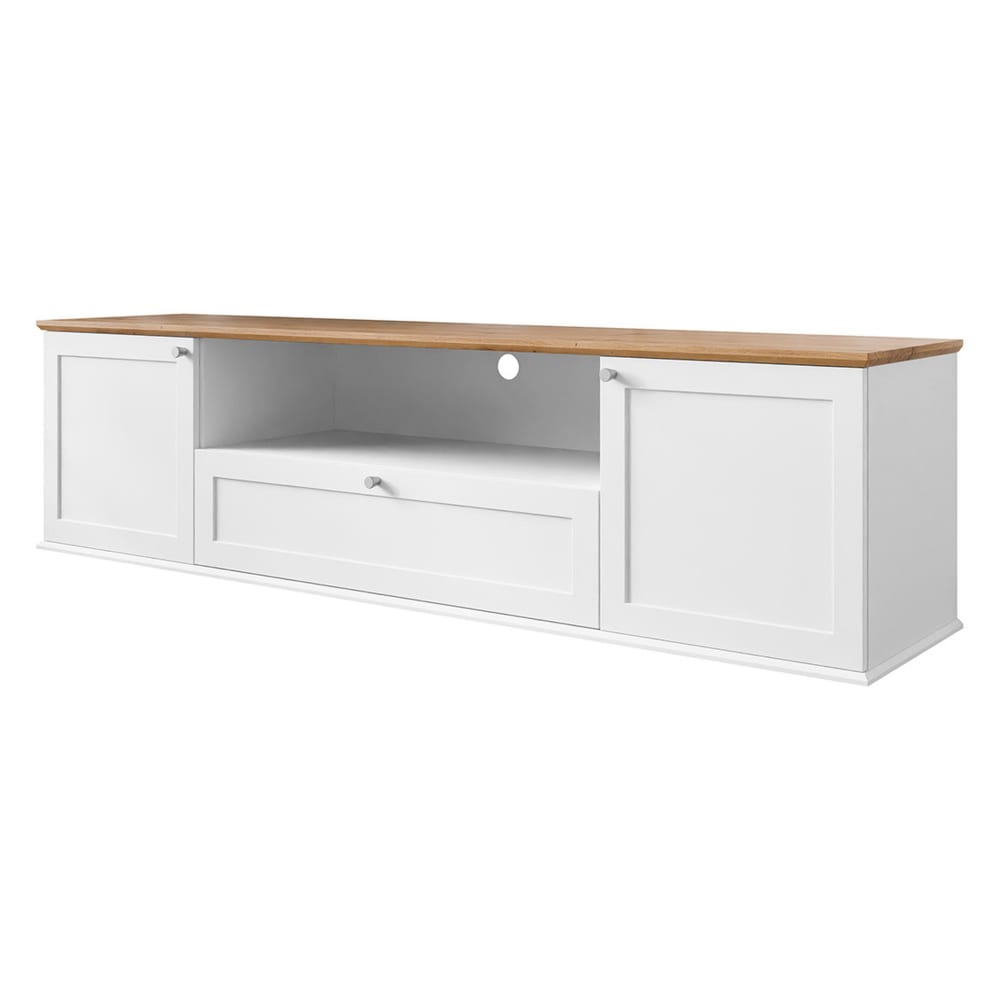 Meuble TV 2 portes 182cm effet bois et blanc