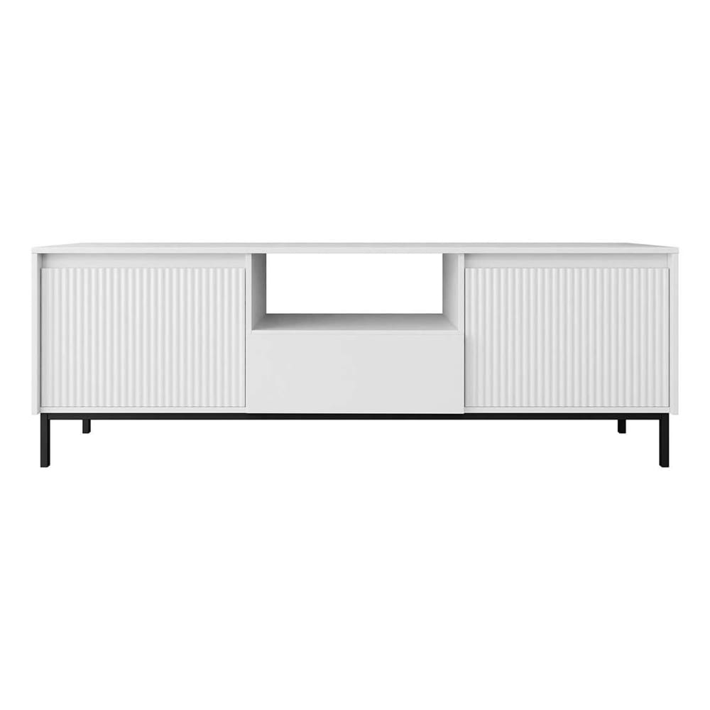 Meuble TV 2 portes 174cm blanc pieds en métal