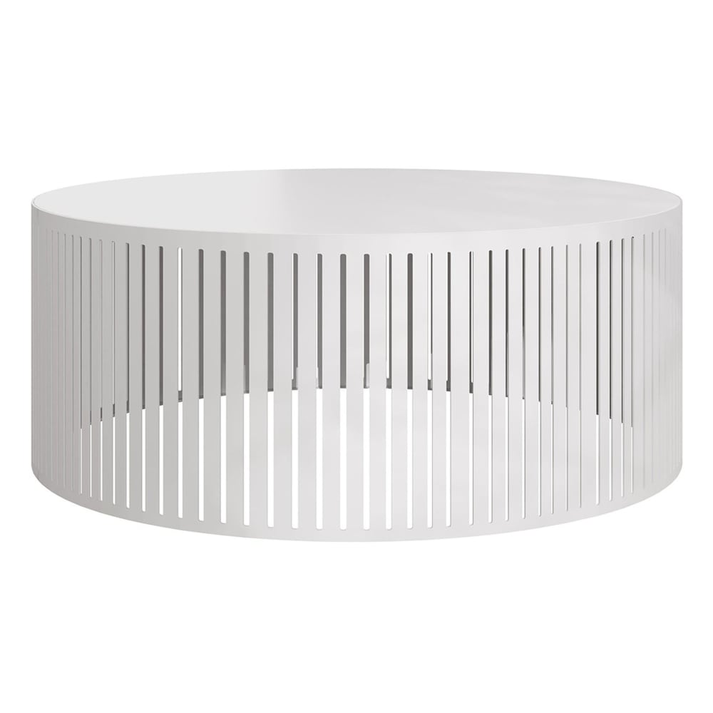 Table basse ronde en acier et métal blanc D75