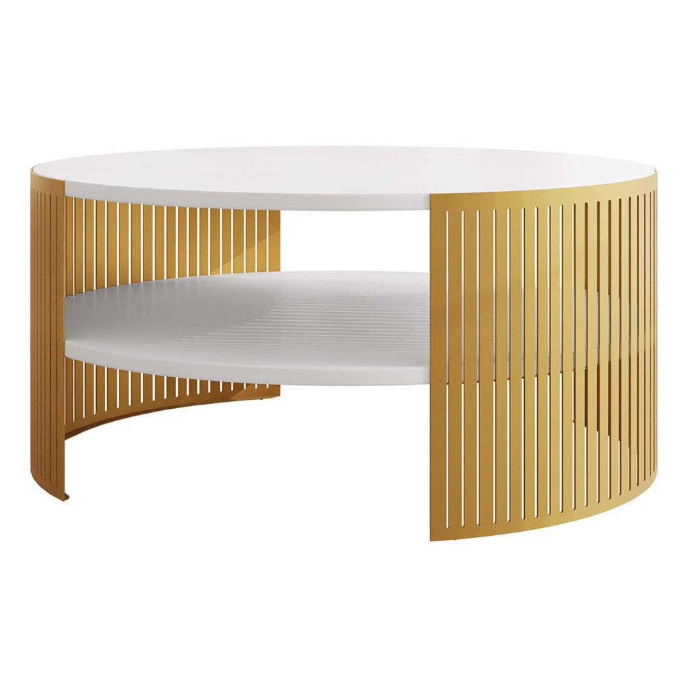 Table basse ronde en acier et métal blanc et doré D75
