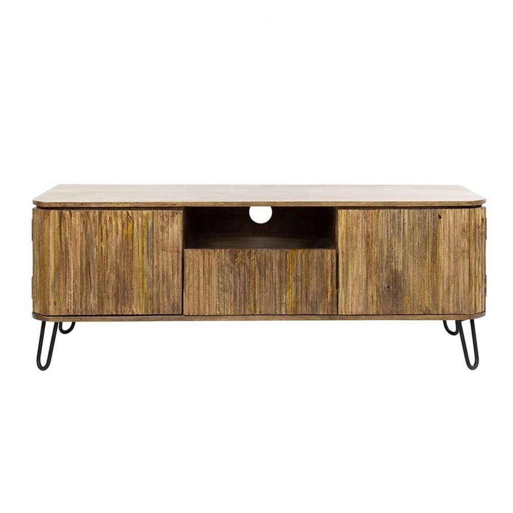 Meuble TV en bois massif 2 portes 135cm noir