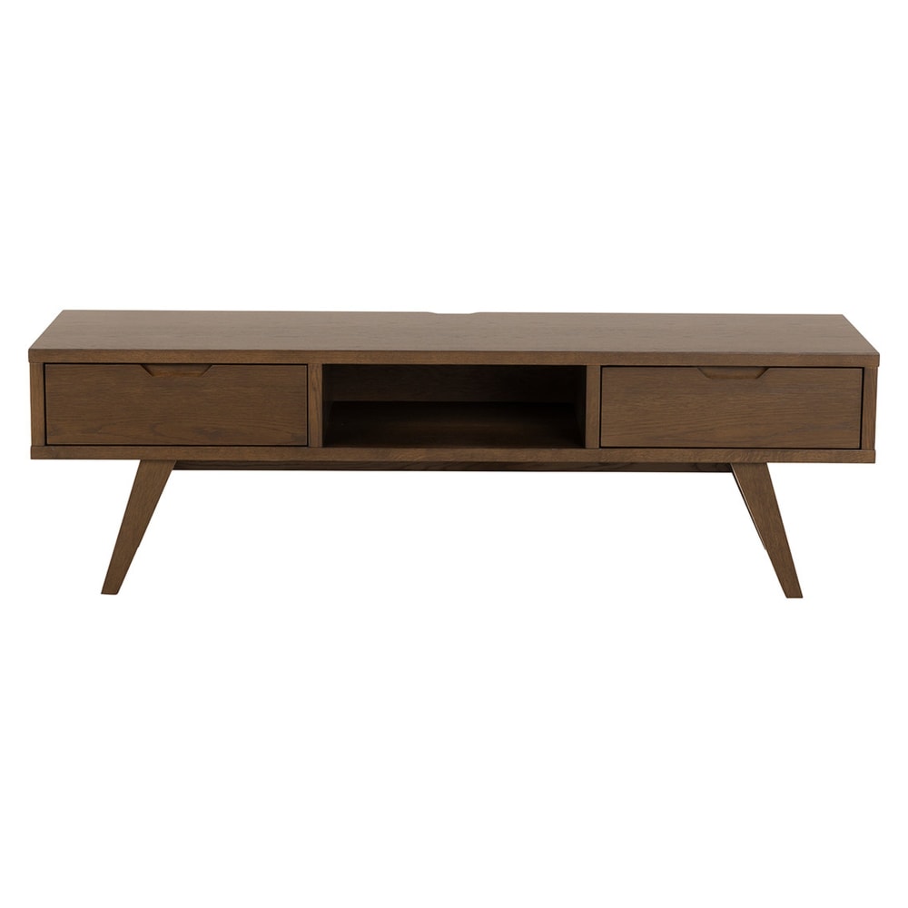 Meuble TV 2 tiroirs 150cm effet bois foncé