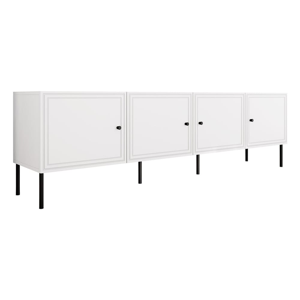 Meuble TV 4 portes 4 étagères 201cm blanc