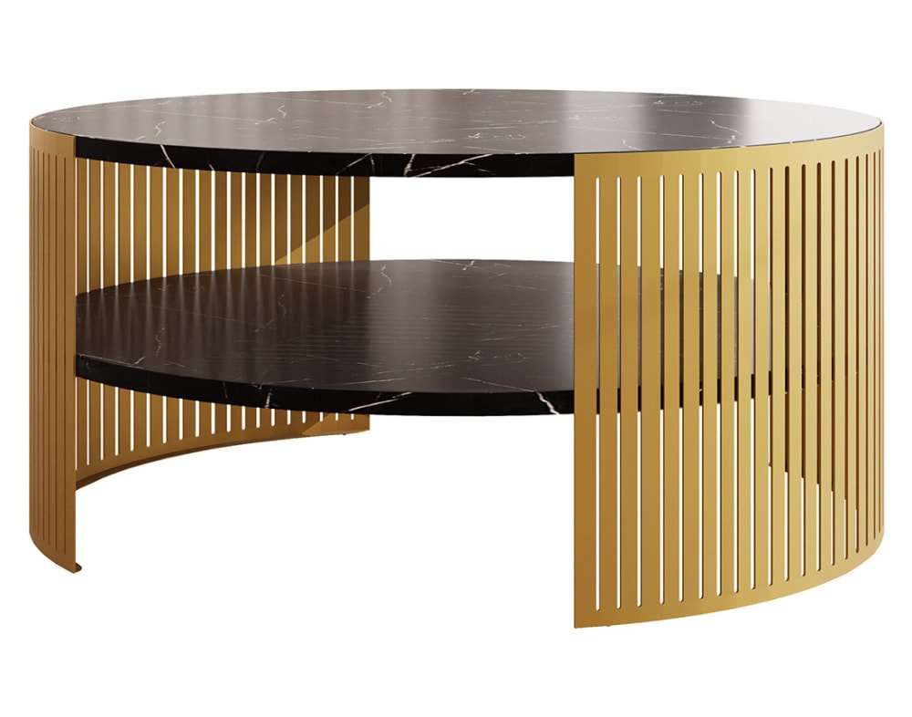 Table basse ronde effet marbre noir et doré D75