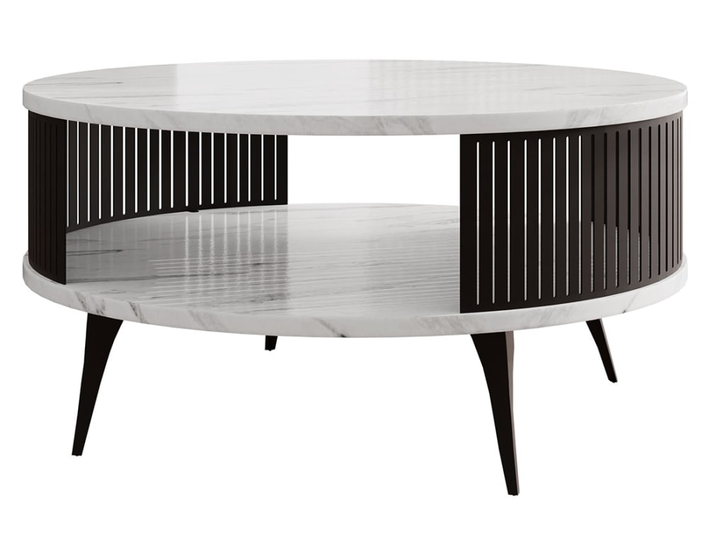 Table basse ronde effet marbre blanc D75