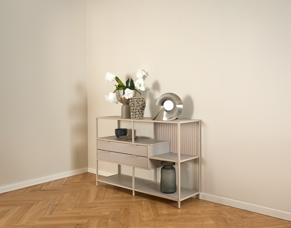 Étagère industrielle en acier et métal 114cm gris avec tiroirs