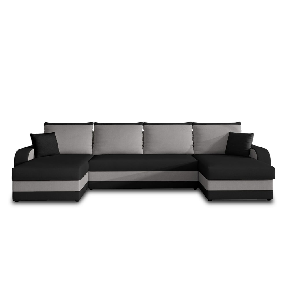 Canapé panoramique 7 places En U en Velours Noir / Gris