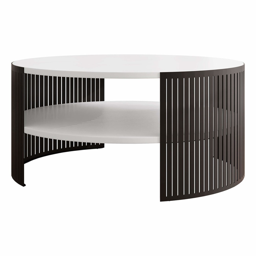 Table basse ronde en acier et métal blanc et noir D75