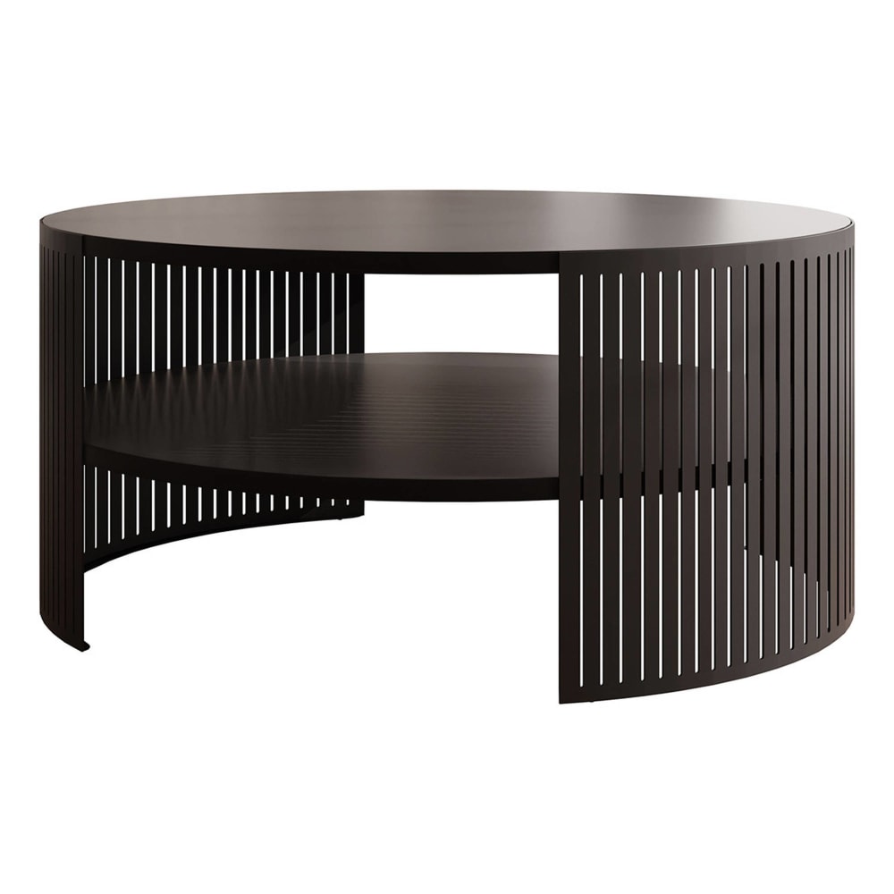 Table basse ronde en acier et métal noir D75